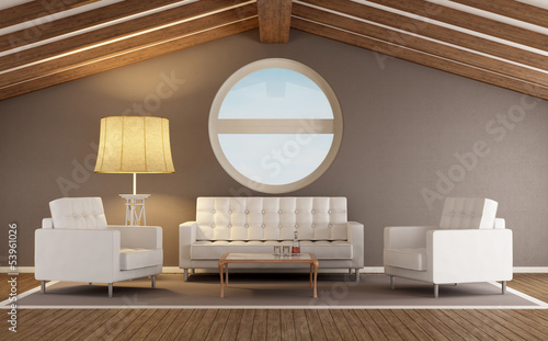 Illustration: Modern living room in an attic Modern living room in an attic