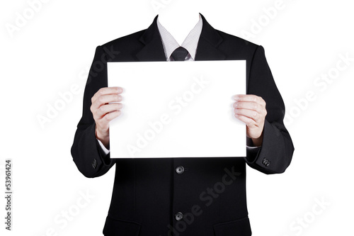 Photo: Template businessman show blank paper, included clipping path Template businessman show blank paper, included clipping path