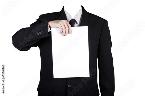 Photo: Template businessman show blank paper,included clipping path Template businessman show blank paper,included clipping path