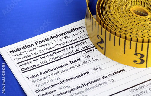 Photo: Measuring tapes on the Nutrition Facts concept of healthy dining Measuring tapes on the Nutrition Facts concept of healthy dining