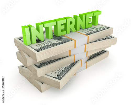 Photo: Word INTERNET on a stack of dollars. Word INTERNET on a stack of dollars.