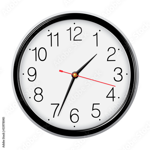 Vector: Classic round wall clock isolated on white. Vector illustration. Classic round wall clock isolated on white. Vector illustration.