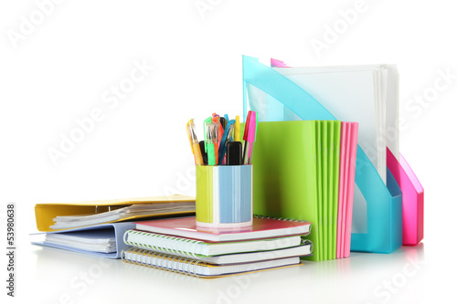 Photo: Bright different stationery isolated on white Bright different stationery isolated on white