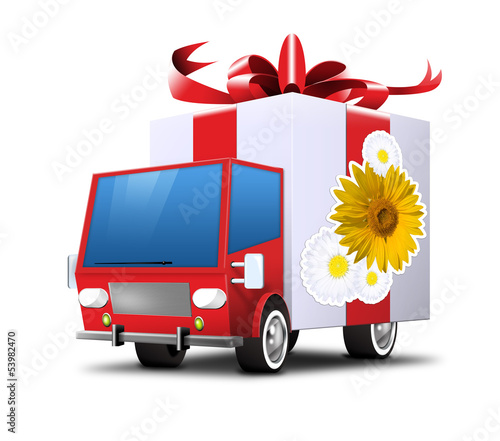 Illustration: truck geschenk blumen truck geschenk blumen