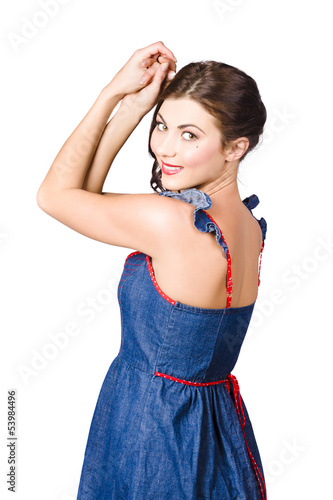 Photo: Beautiful pin up woman. Rockabilly retro fashion Beautiful pin up woman. Rockabilly retro fashion