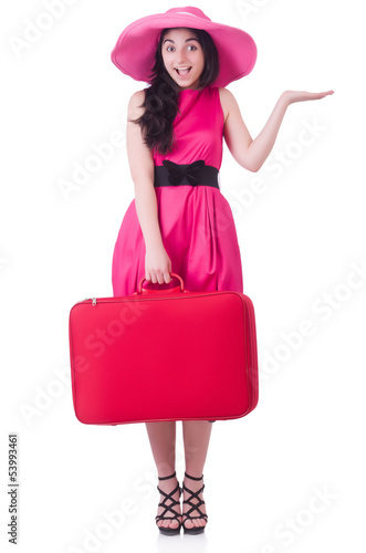 Photo: Young girl in pink dress travelling Young girl in pink dress travelling
