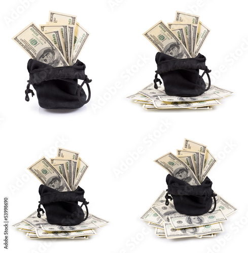 Photo: hundred-dollar bills in a bag hundred-dollar bills in a bag