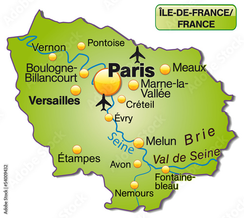 Illustration: Inselkarte der Region Île-de-France in Frankreich Inselkarte der Region Île-de-France in Frankreich