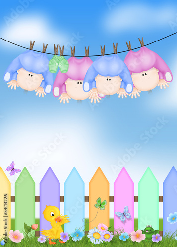 Illustration: Quadruplets on clothesline Quadruplets on clothesline