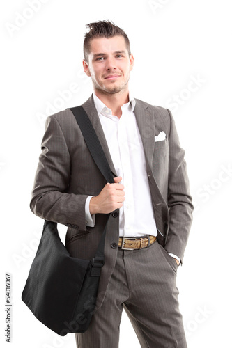 Photo: portrait of young business man holding briefcase in hand portrait of young business man holding briefcase in hand