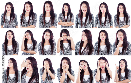 Photo: Actor faces woman isolated in white Actor faces woman isolated in white