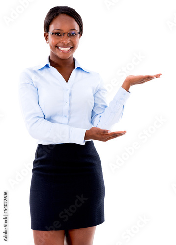 Photo: Business woman displaying something Business woman displaying something