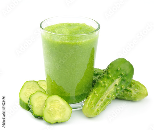 Photo: Cucumber smoothie close up on white Cucumber smoothie close up on white