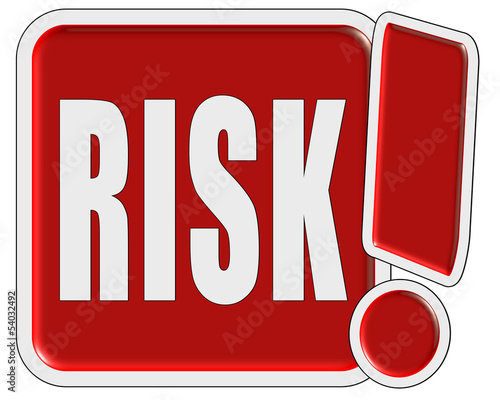 Illustration: Ausrufezeichen Button rot RISK Ausrufezeichen Button rot RISK