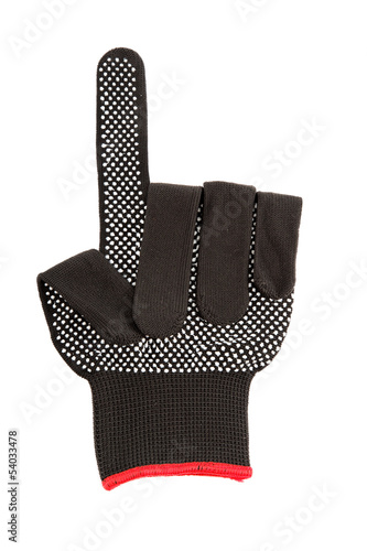Photo: Black work glove isolated on white background. Black work glove isolated on white background.