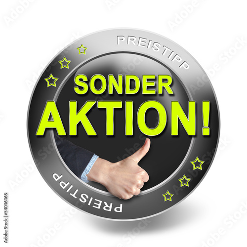 Illustration: Sonderaktion, Daumen hoch, button Sonderaktion, Daumen hoch, button