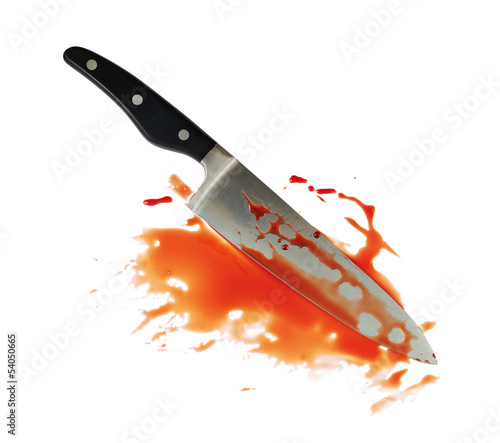 Photo: Chef's steel knife covered with blood Chef's steel knife covered with blood