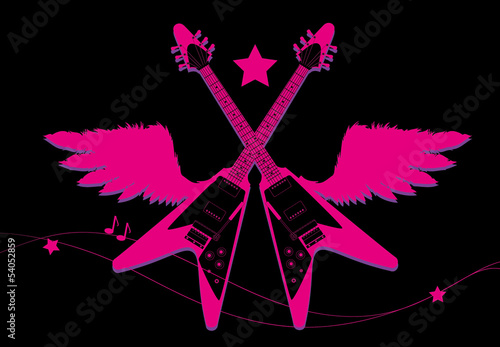 Vector: Crossed electric guitars with wings Crossed electric guitars with wings