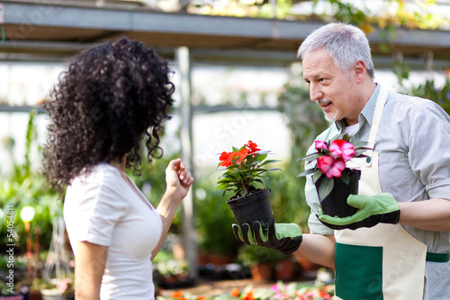 Photo: Woman buying flowers in a greenhouse Woman buying flowers in a greenhouse