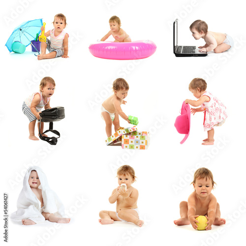 Photo: Set of cute baby isolated on white Set of cute baby isolated on white