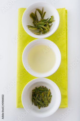 Photo: Testing of tea: loose tea, infusion and brewed leaves Testing of tea: loose tea, infusion and brewed leaves