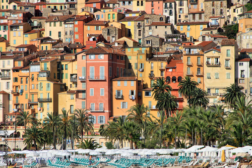 Photo: Colorful houses in Provence village of Menton on the french Rivi Colorful houses in Provence village of Menton on the french Rivi