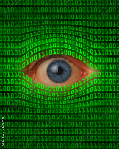 Photo: Eye Peeking Through Binary Code Eye Peeking Through Binary Code