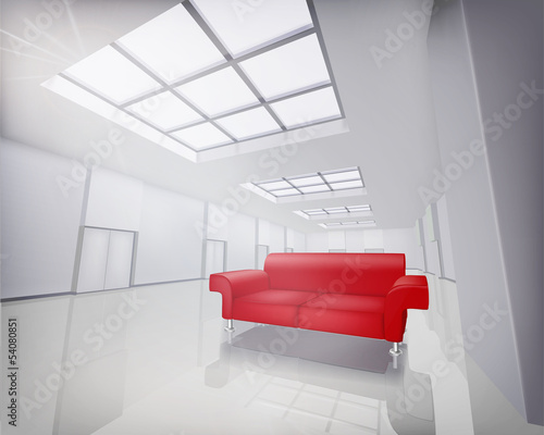 Vector: Room with red sofa. Vector illustration. Room with red sofa. Vector illustration.