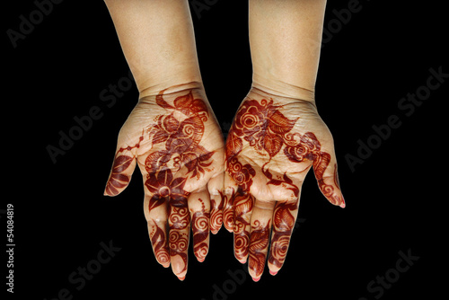 Photo: Beautiful decorated hands with Henna Beautiful decorated hands with Henna