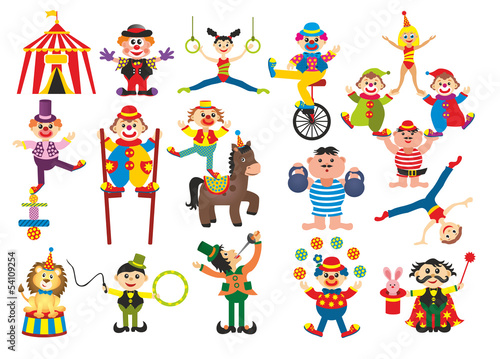 Illustration: set of professions in circus set of professions in circus