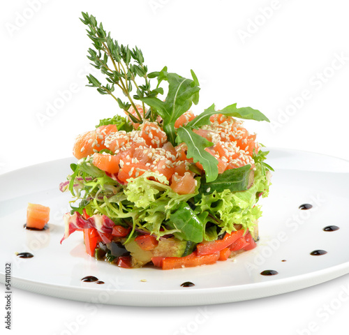 Photo: fresh salad whith salmon and vegetables fresh salad whith salmon and vegetables