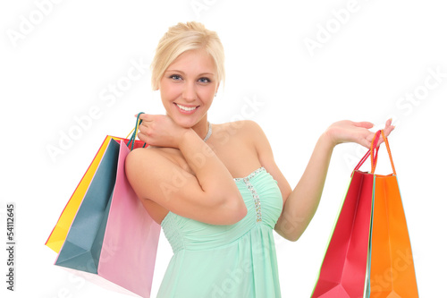 Photo: young happy woman with bags for shopping young happy woman with bags for shopping