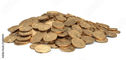 Illustration: Golden dollars coins isolated on white Golden dollars coins isolated on white