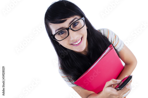 Photo: College student with mobile phone College student with mobile phone