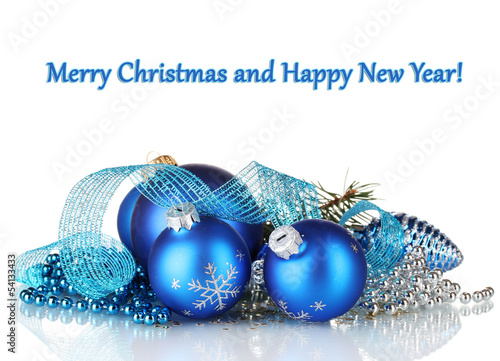Photo: Christmas ball and green tree on white background Christmas ball and green tree on white background