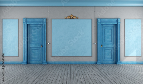 Illustration: Empty blue vintage interior Empty blue vintage interior