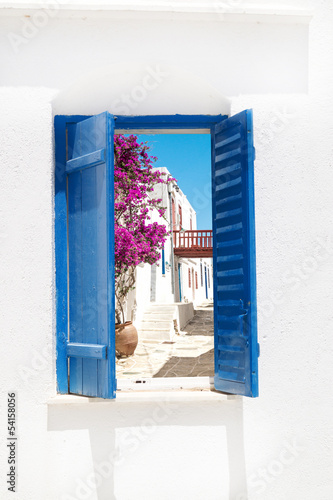 Fototapeta Traditional greek window on Sifnos island, Greece