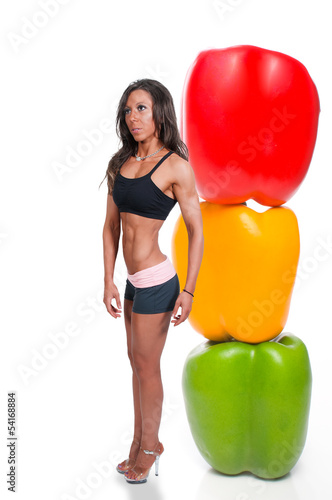 Photo: Woman and Stoplight Peppers Woman and Stoplight Peppers