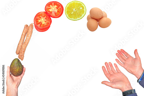 Photo: Juggling and catching food Juggling and catching food
