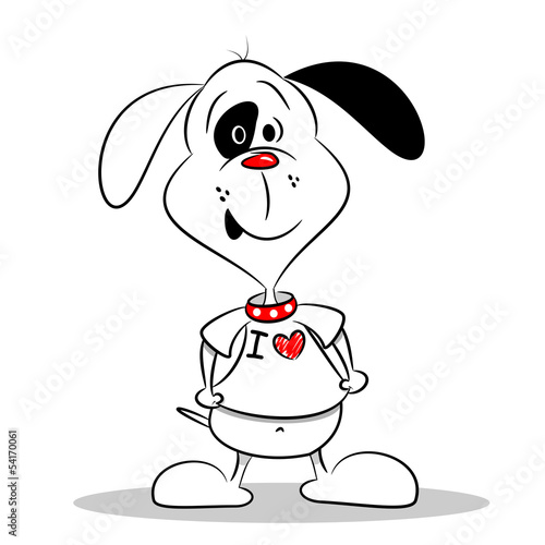Vector: A cartoon dog in a white I love heart t-shirt with copy space A cartoon dog in a white I love heart t-shirt with copy space