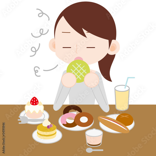 Illustration: ヤケ食いをする女性 上半身 ヤケ食いをする女性 上半身