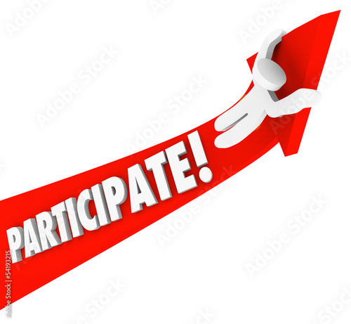 Illustration: Participate Arrow Person Riding Participation to Success Participate Arrow Person Riding Participation to Success