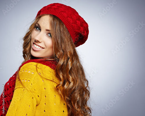 Photo: young brunette woman portrait in autumn color young brunette woman portrait in autumn color
