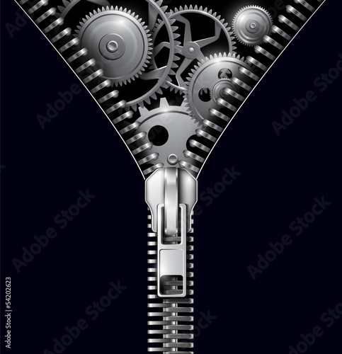 Vector: Abstract background zipper with gears Abstract background zipper with gears