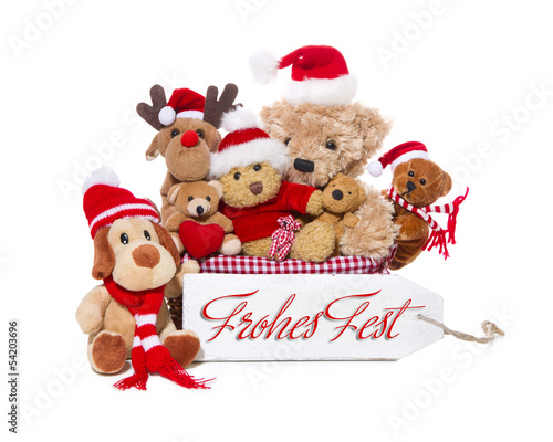 Photo: Frohes Fest wünscht das Team - Teddybären isoliert Frohes Fest wünscht das Team - Teddybären isoliert