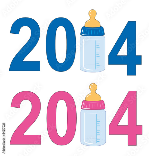 Vector: Geburtsanzeige 2014 mit Babayflasche für Jungen u. Mädchen Geburtsanzeige 2014 mit Babayflasche für Jungen u. Mädchen