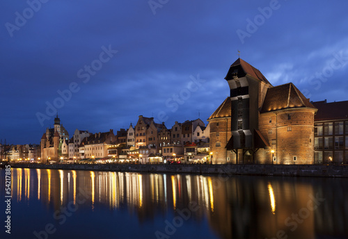  The medieval port crane in Gdansk at night, Poland