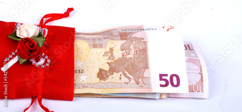 Photo: 50 euros in red satin bag 50 euros in red satin bag
