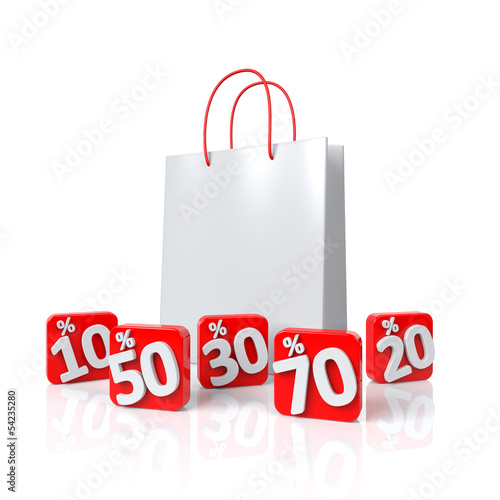 Illustration: Einkaufstasche mit Prozenten - 3D Illustration Einkaufstasche mit Prozenten - 3D Illustration