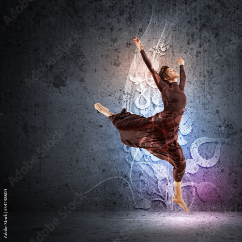 Photo: Girl in color dress dancing.Collage Girl in color dress dancing.Collage